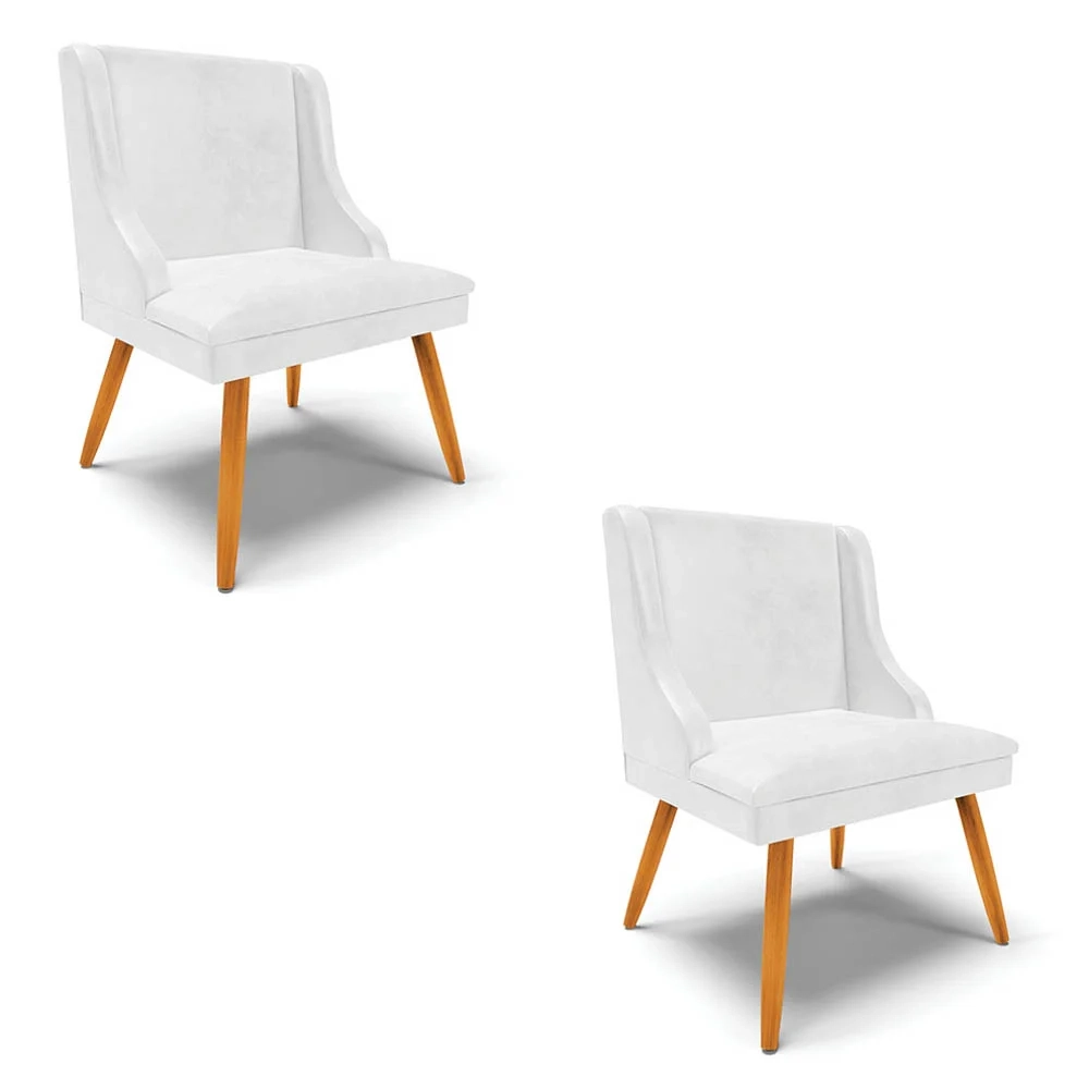 Kit 2 Cadeiras Estofadas para Sala de Jantar Pés Palito Lia Sintético Premium Branco - Ibiza