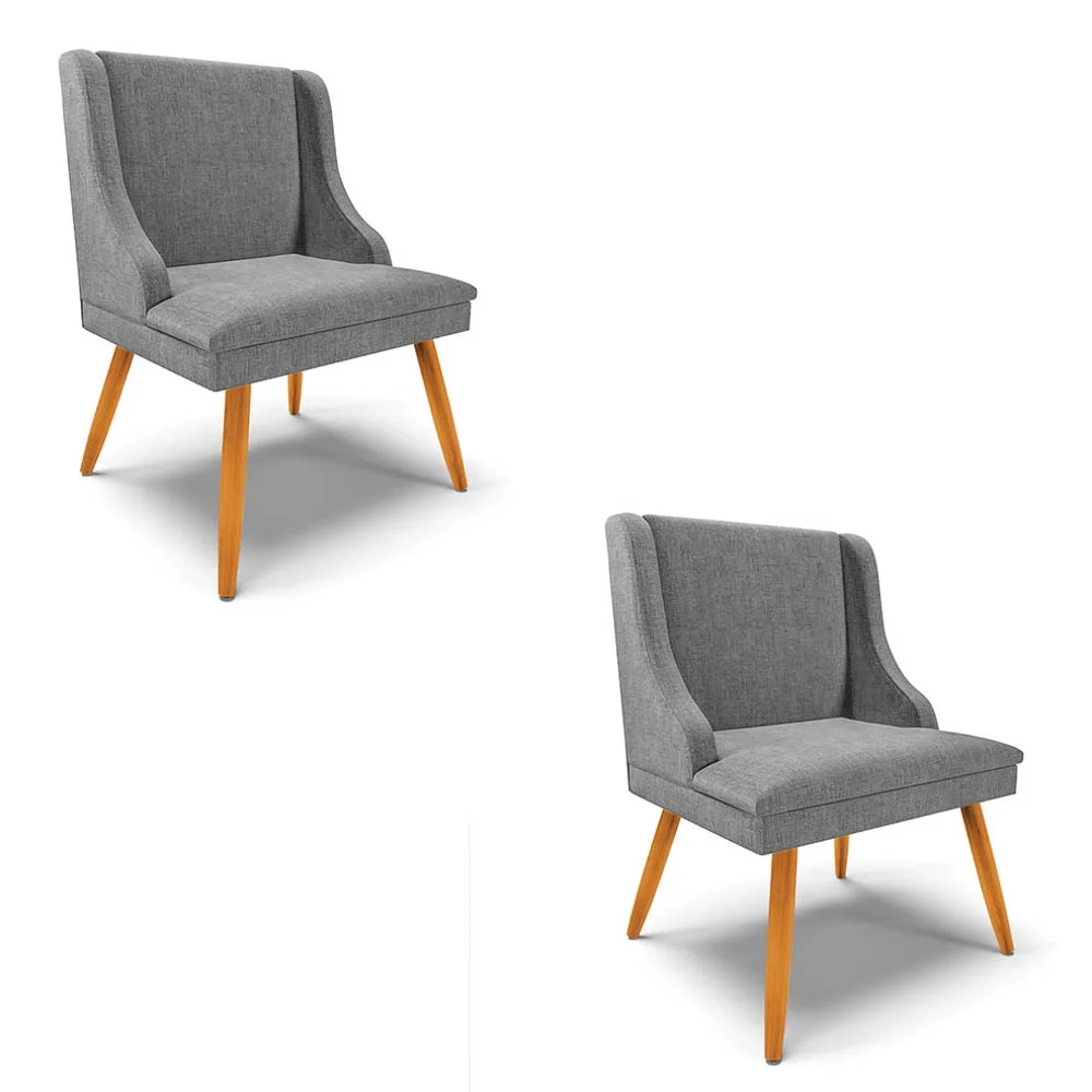 Kit 2 Cadeiras Estofadas para Sala de Jantar Pés Palito Lia Linho Grafite - Ibiza