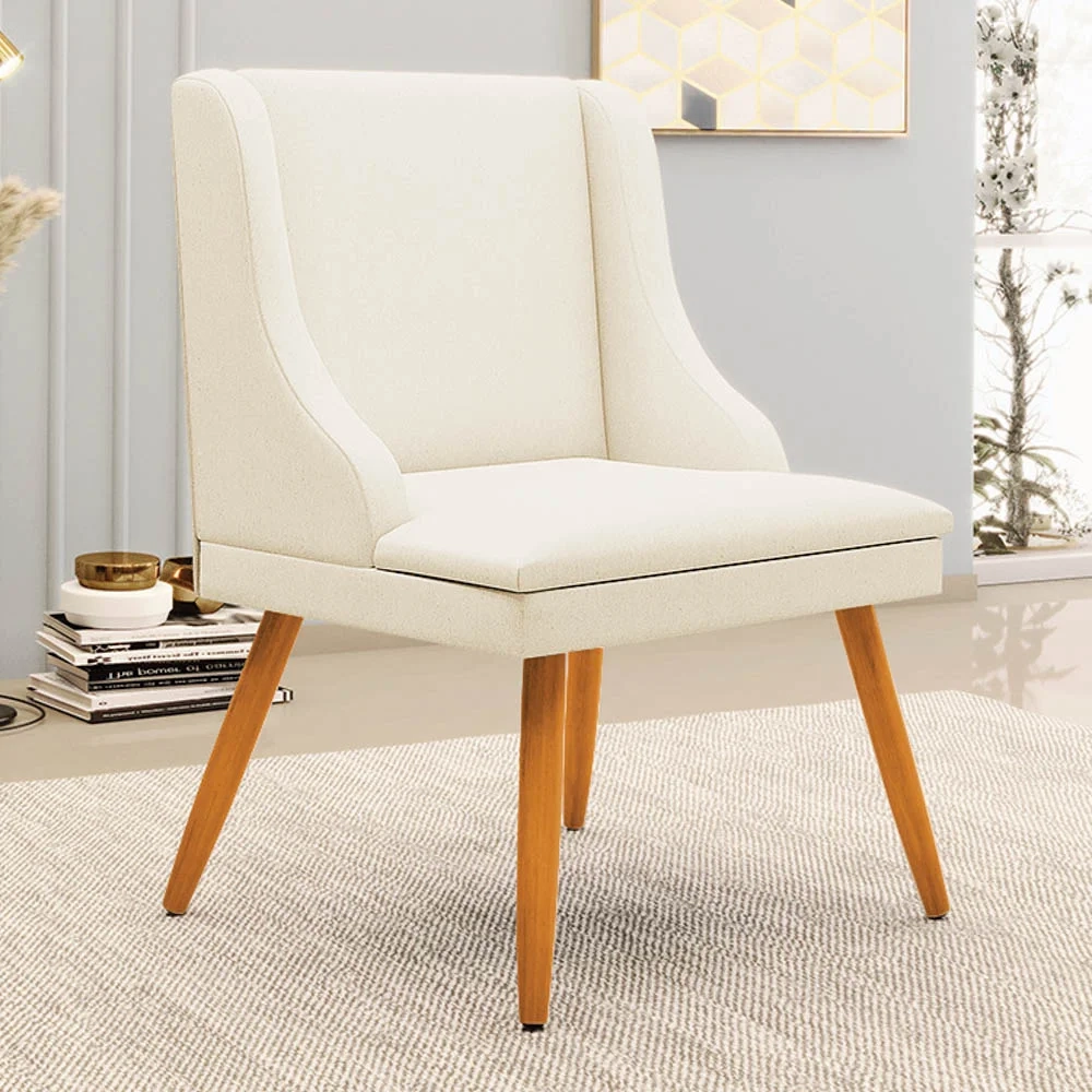 Kit 6 Cadeiras Estofadas para Sala de Jantar Pés Palito Lia Linho Bege - Ibiza