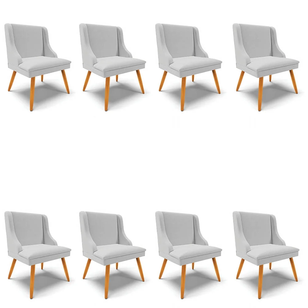 Kit 8 Cadeiras Estofadas para Sala de Jantar Pés Palito Lia Linho Cinza - Ibiza