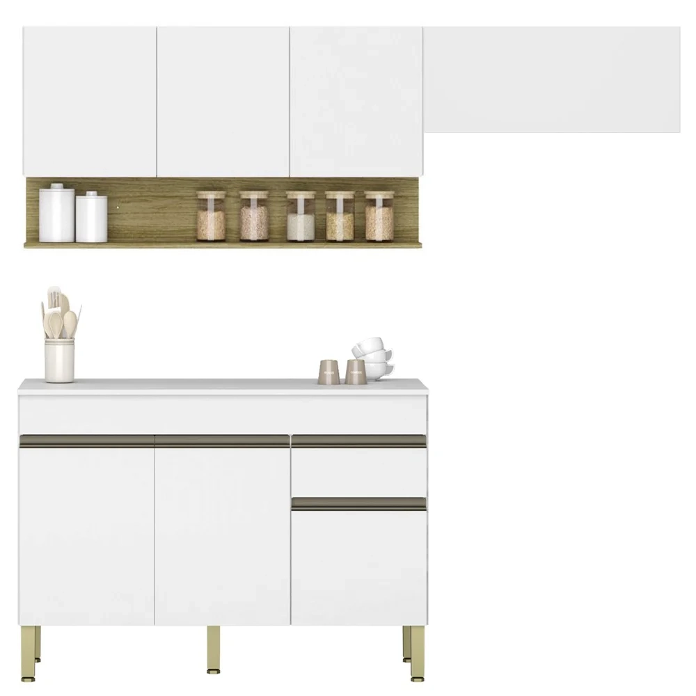 Armário de Cozinha 3 Peças Balcão com Tampo 120cm Lina05 Z06 Supremo/Freijó - Mpozenato