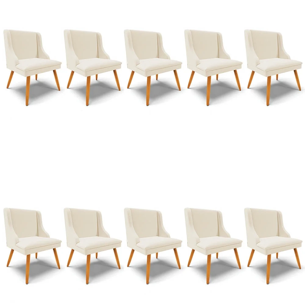 Kit 10 Cadeiras Estofadas para Sala de Jantar Pés Palito Lia Linho Bege - Ibiza