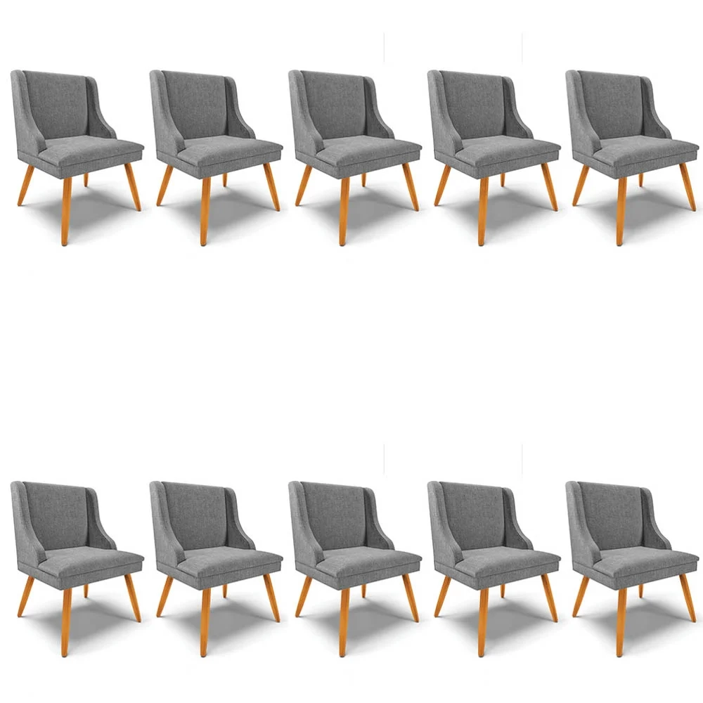 Kit 10 Cadeiras Estofadas para Sala de Jantar Pés Palito Lia Linho Grafite - Ibiza