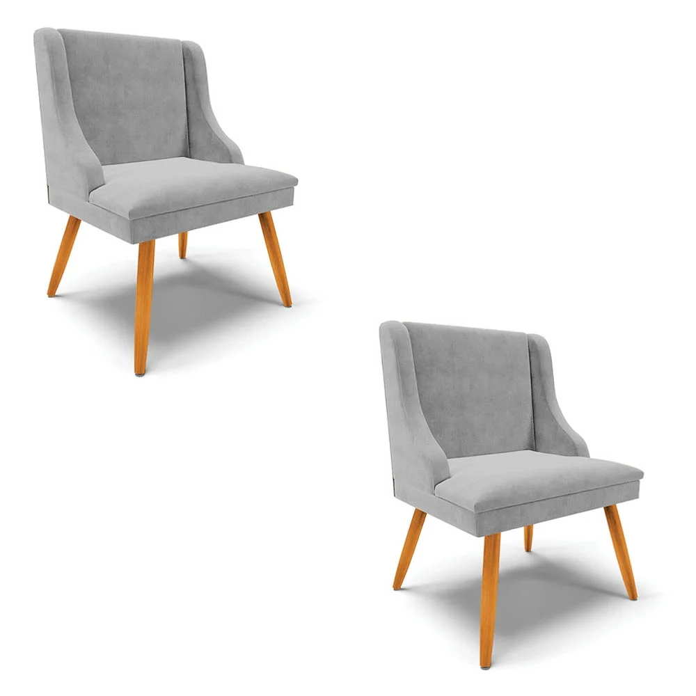 Kit 2 Cadeiras Estofadas para Sala de Jantar Pés Palito Lia Suede Cinza - Ibiza