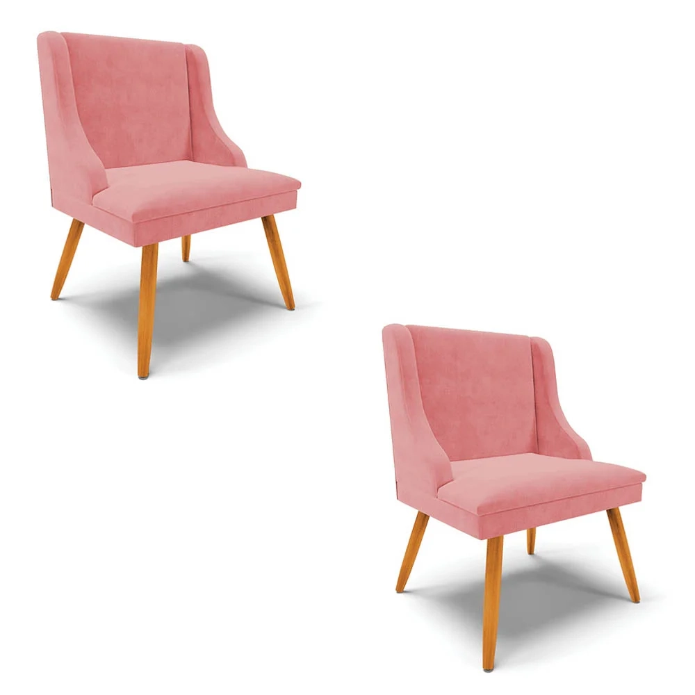 Kit 2 Cadeiras Estofadas para Sala de Jantar Pés Palito Lia Suede Rosê - Ibiza