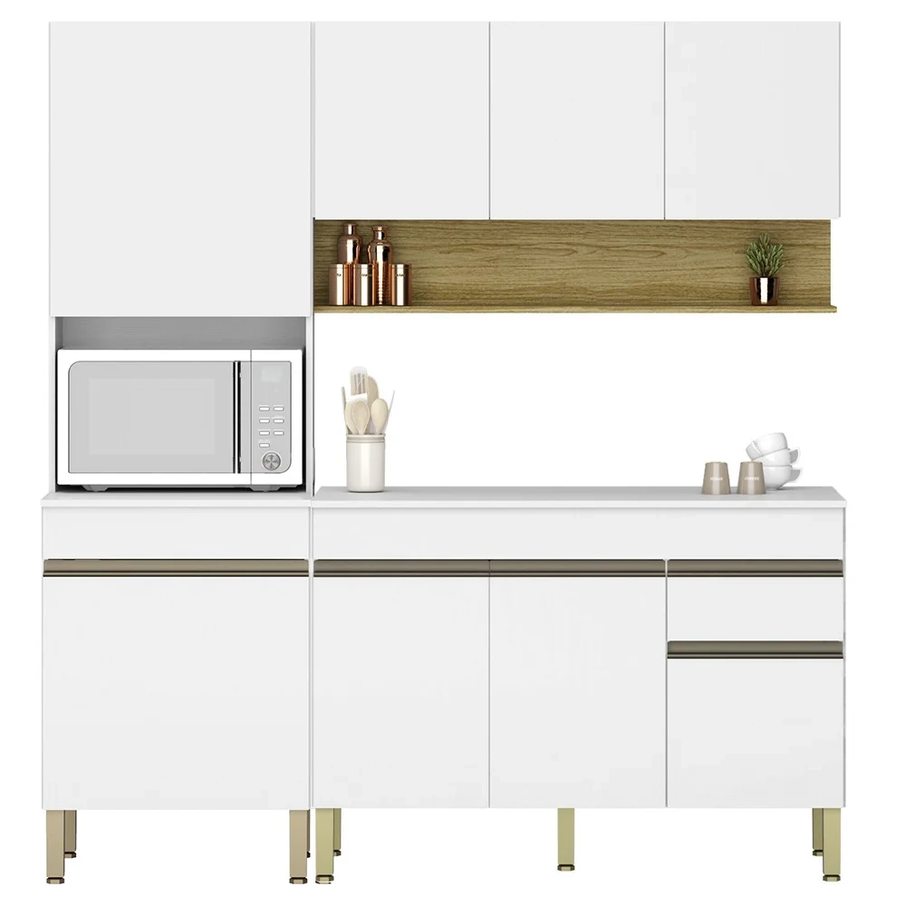 Armário de Cozinha 3 Peças Balcão 120cm com Tampo Lina06 Z06 Supremo/Freijó - Mpozenato