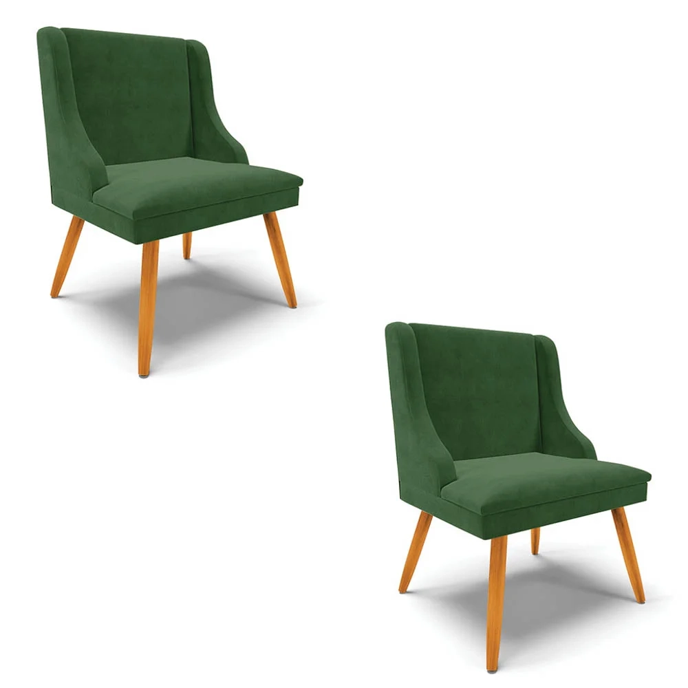 Kit 2 Cadeiras Estofadas para Sala de Jantar Pés Palito Lia Suede Verde - Ibiza