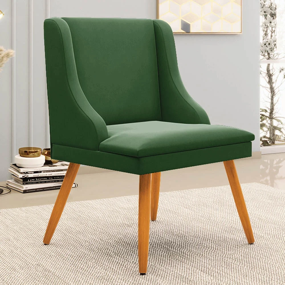 Kit 6 Cadeiras Estofadas para Sala de Jantar Pés Palito Lia Suede Verde - Ibiza