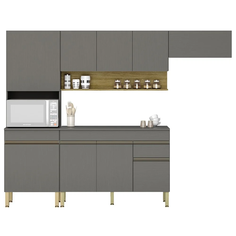 Armário de Cozinha 4 peças Balcão com Tampo 120cm Lina07 Z06 Gris/Freijó - Mpozenato
