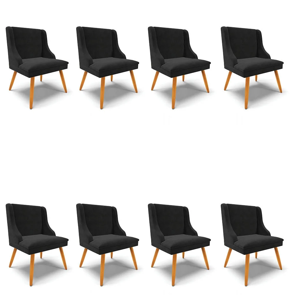 Kit 8 Cadeiras Estofadas para Sala de Jantar Pés Palito Lia Suede Preto - Ibiza