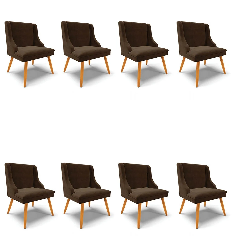 Kit 8 Cadeiras Estofadas para Sala de Jantar Pés Palito Lia Suede Marrom - Ibiza