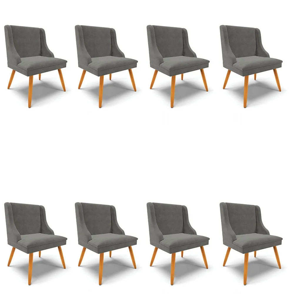 Kit 8 Cadeiras Estofadas para Sala de Jantar Pés Palito Lia Suede Grafite - Ibiza