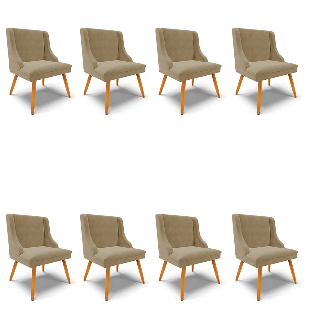 Kit 8 Cadeiras Estofadas para Sala de Jantar Pés Palito Lia Suede Marrom RT - Ibiza