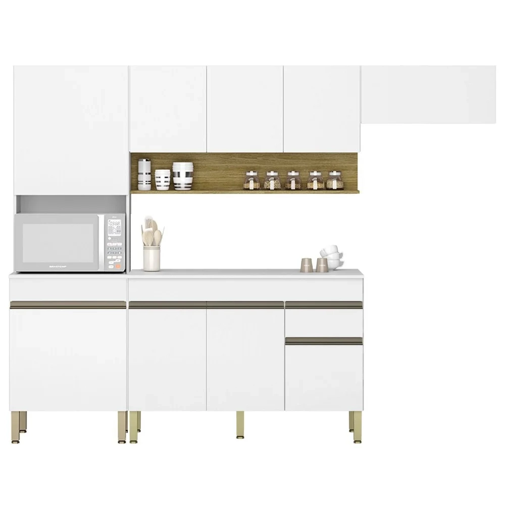 Armário de Cozinha 4 peças Balcão com Tampo 120cm Lina07 Z06 Supremo/Freijó - Mpozenato