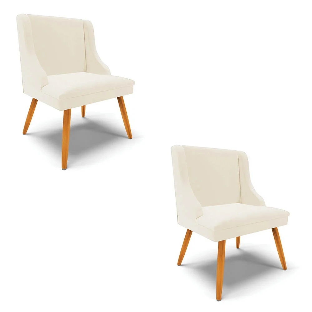 Kit 2 Cadeiras Estofadas para Sala de Jantar Pés Palito Lia Veludo Bege - Ibiza