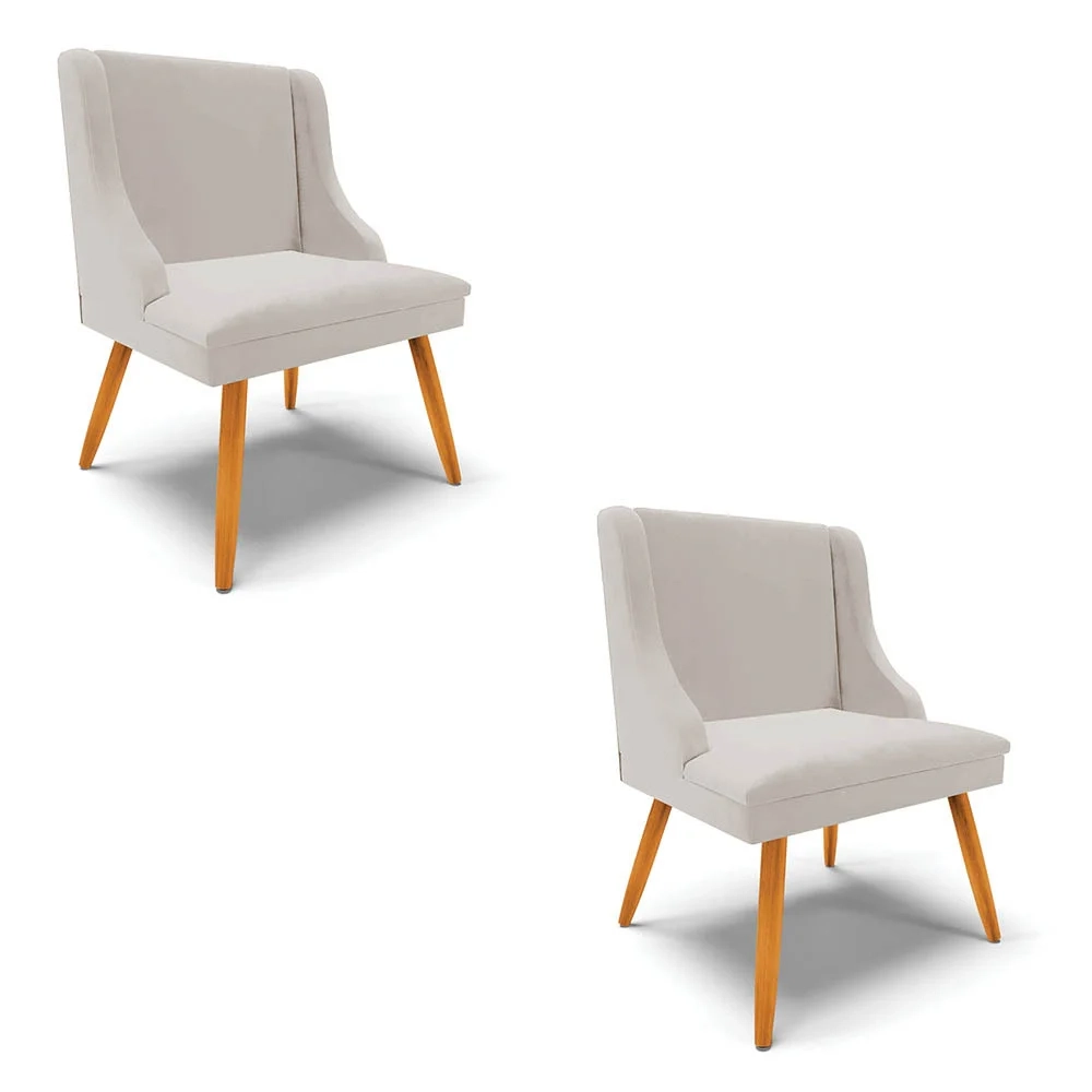 Kit 2 Cadeiras Estofadas para Sala de Jantar Pés Palito Lia Veludo Cinza - Ibiza