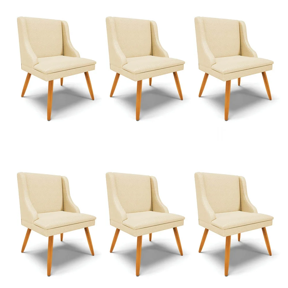 Kit 6 Cadeiras Estofadas para Sala de Jantar Pés Palito Lia Veludo Off White Luxo - Ibiza