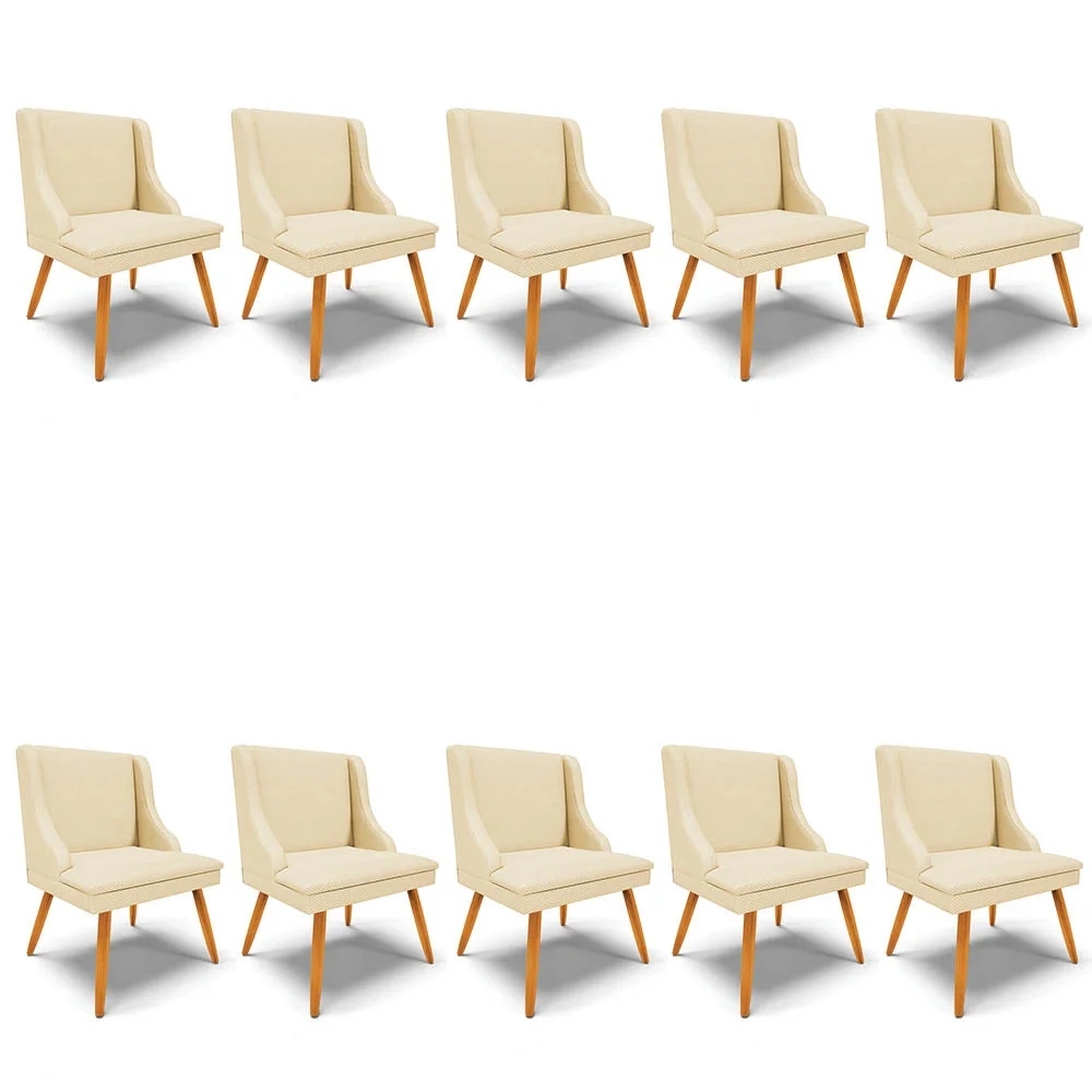 Kit 10 Cadeiras Estofadas para Sala de Jantar Pés Palito Lia Veludo Off White Luxo - Ibiza