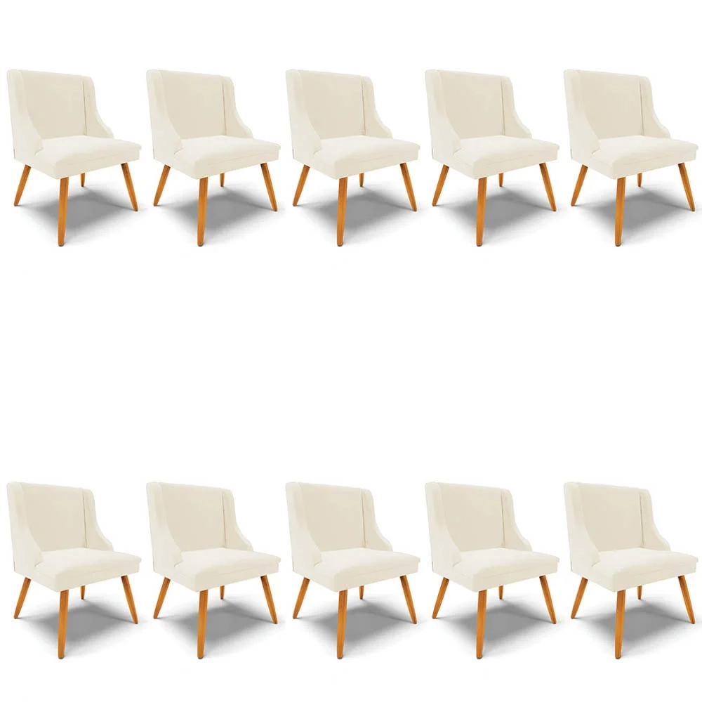 Kit 10 Cadeiras Estofadas para Sala de Jantar Pés Palito Lia Veludo Bege - Ibiza