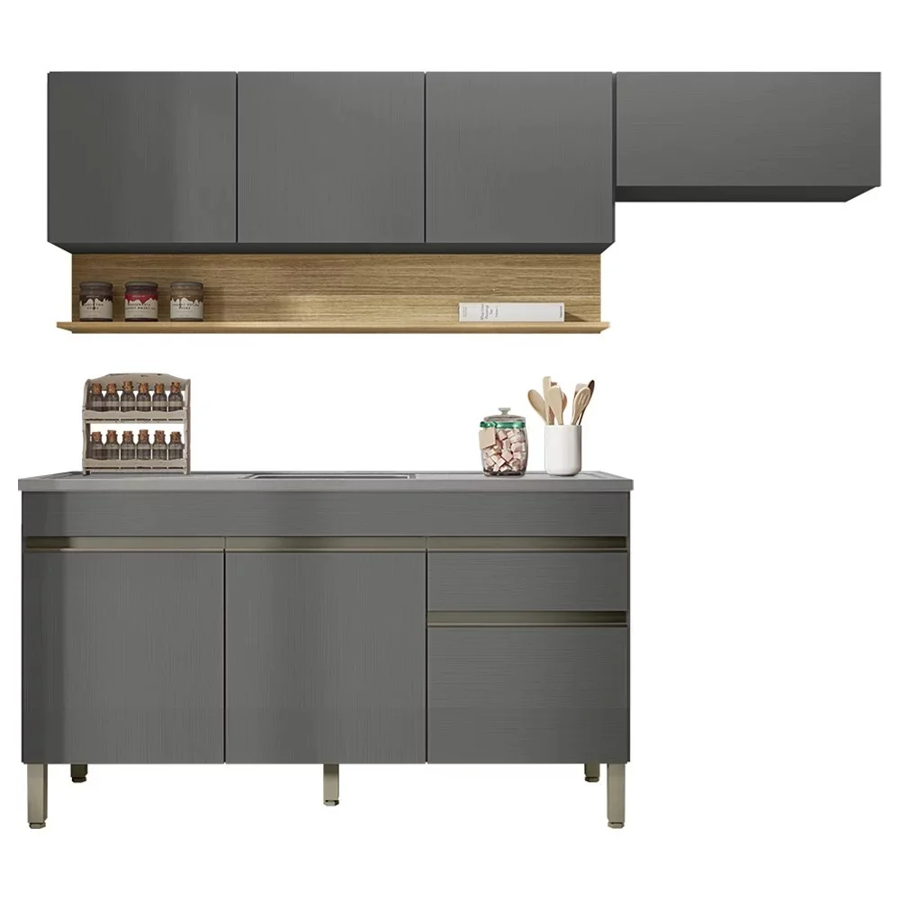Armário de Cozinha 4 Peças Balcão com Pia 120cm Lina08 Z06 Gris/Freijó - Mpozenato