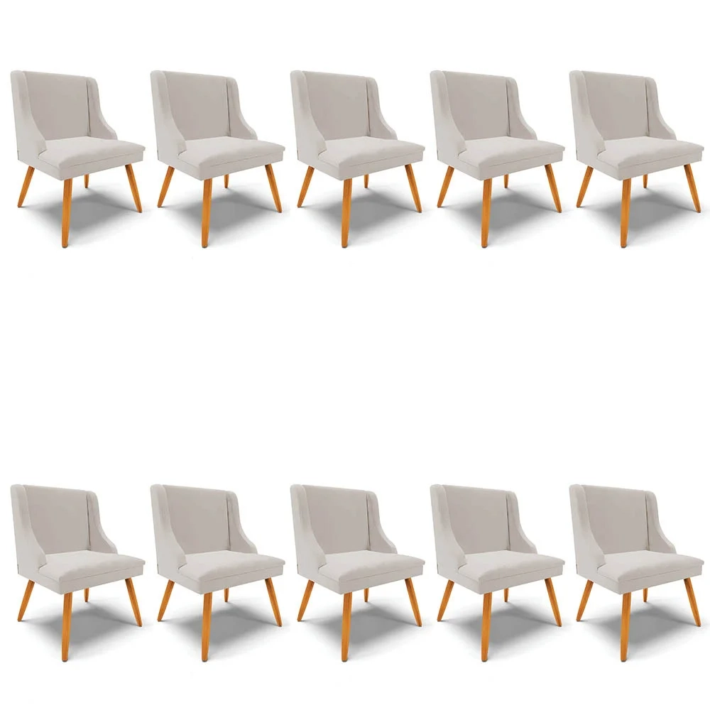 Kit 10 Cadeiras Estofadas para Sala de Jantar Pés Palito Lia Veludo Cinza - Ibiza