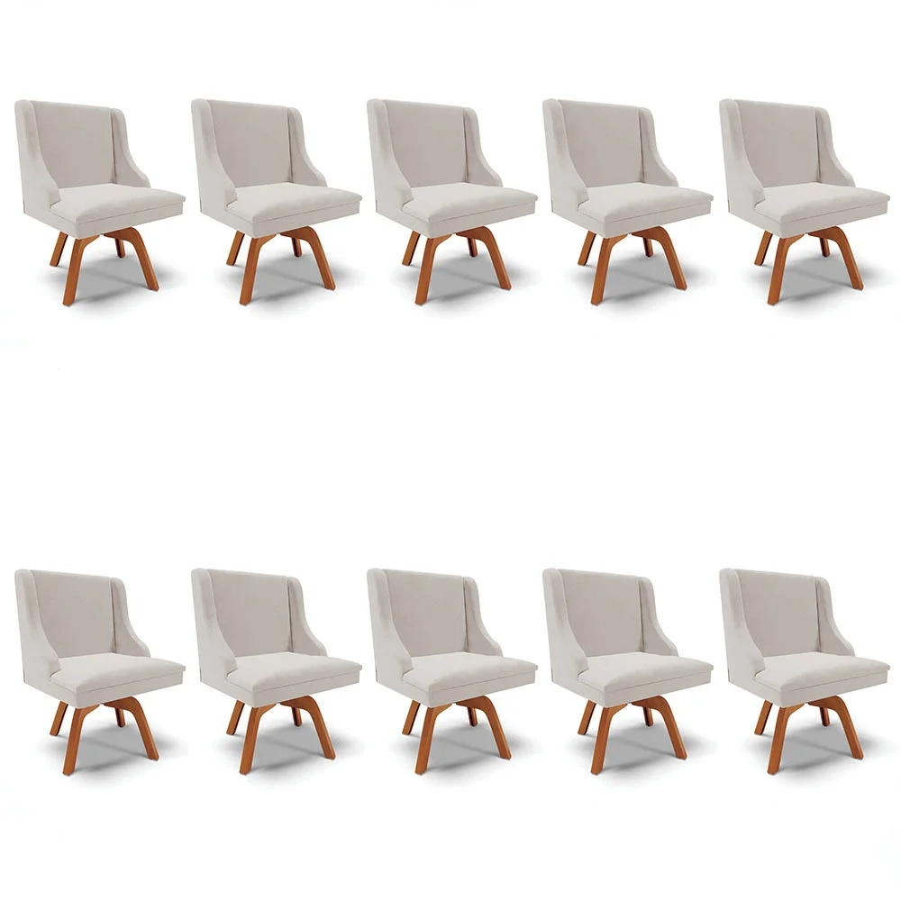 Kit 10 Cadeiras Estofadas Base Giratória de Madeira Lia Veludo Cinza - Ibiza