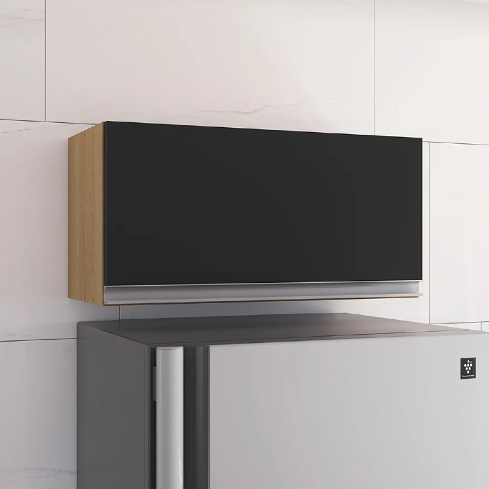 Armário de Cozinha Aéreo Geladeira 60cm 1 Porta Andréia Amêndoa/Preto - AJL Móveis