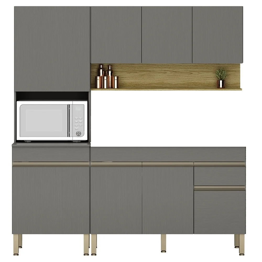 Armário de Cozinha 3 Peças Balcão 150cm sem Tampo Lina13 Z06 Gris/Freijó - Mpozenato