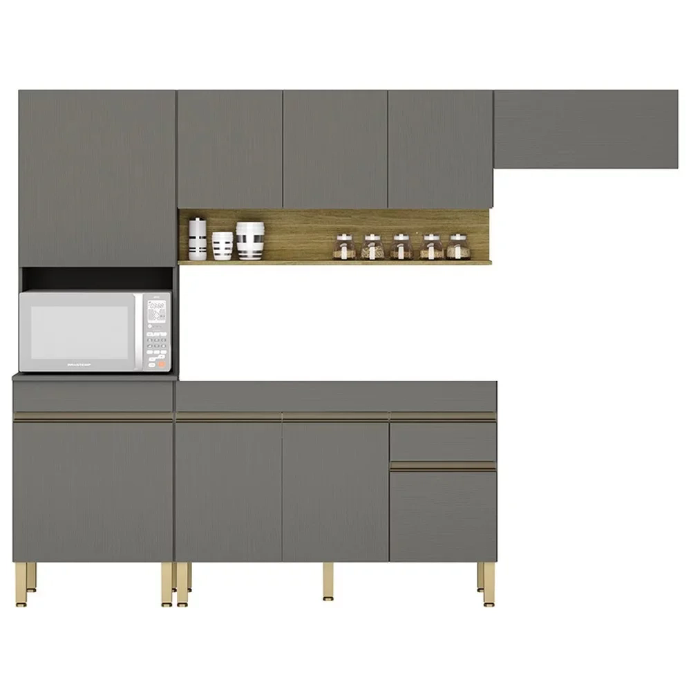 Armário de Cozinha 4 peças Balcão sem Tampo 150cm Lina14 Z06 Gris/Freijó - Mpozenato