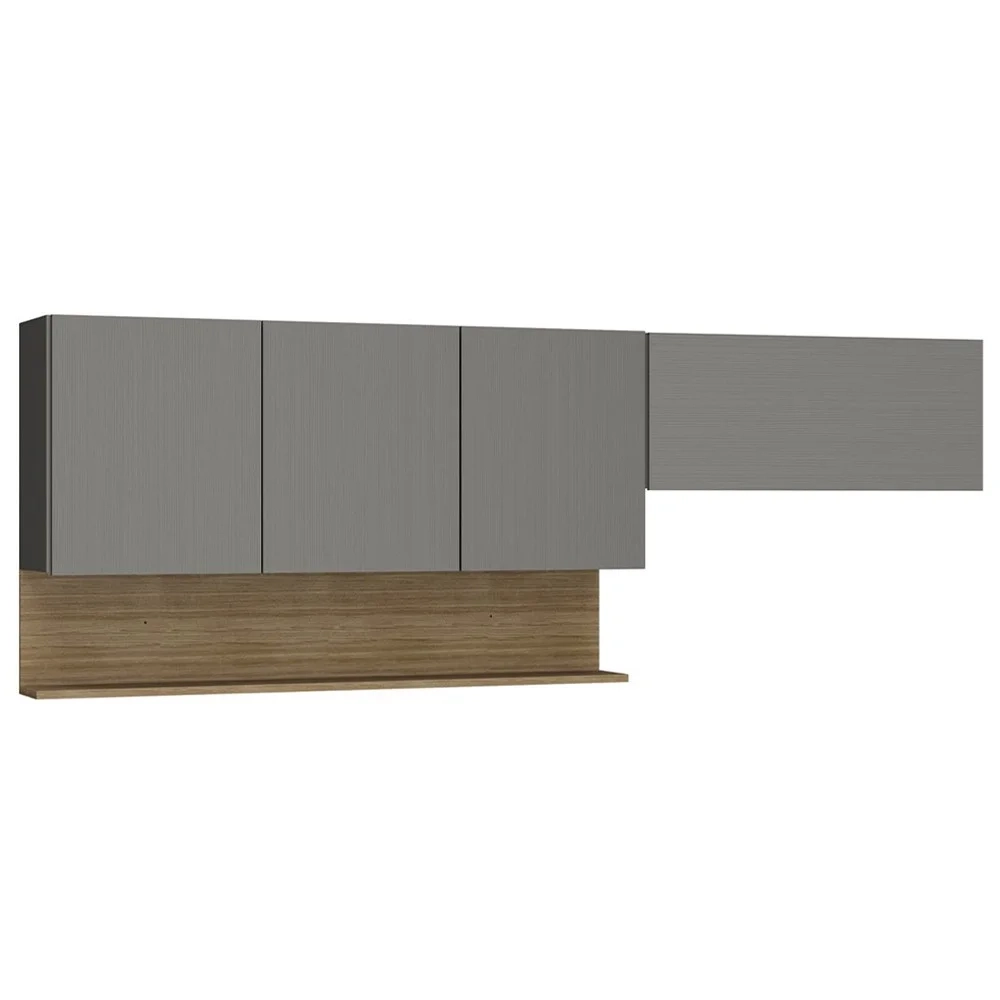 Armário de Cozinha 150cm com Aéreo 70cm Lina Z06 Gris/Freijó - Mpozenato