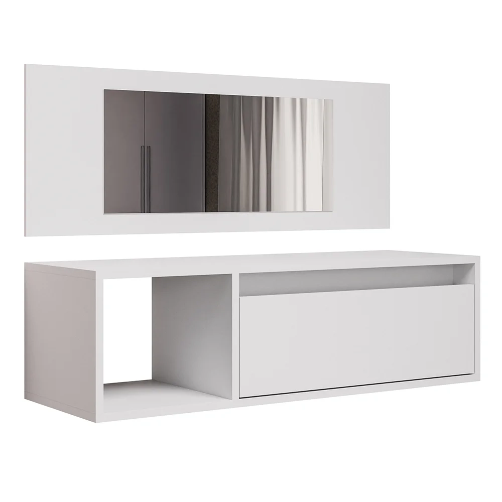 Penteadeira Camarim com Espelho Suspensa 90cm 1 Gaveta Elle Z34 Branco - Mpozenato