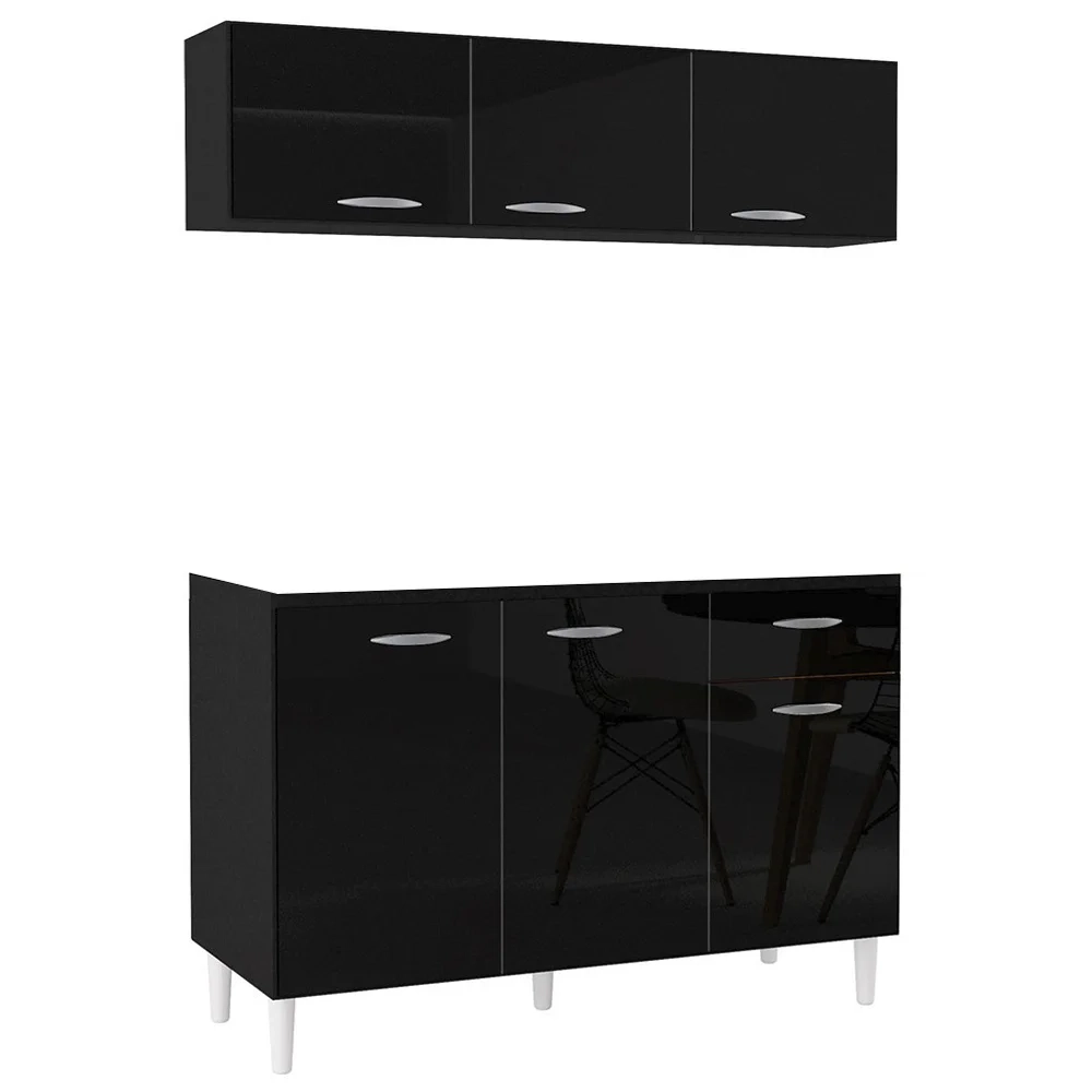 Armário Aéreo com Balcão Gabinete de Pia 120cm sem Tampo Classic Z46 Preto - Mpozenato