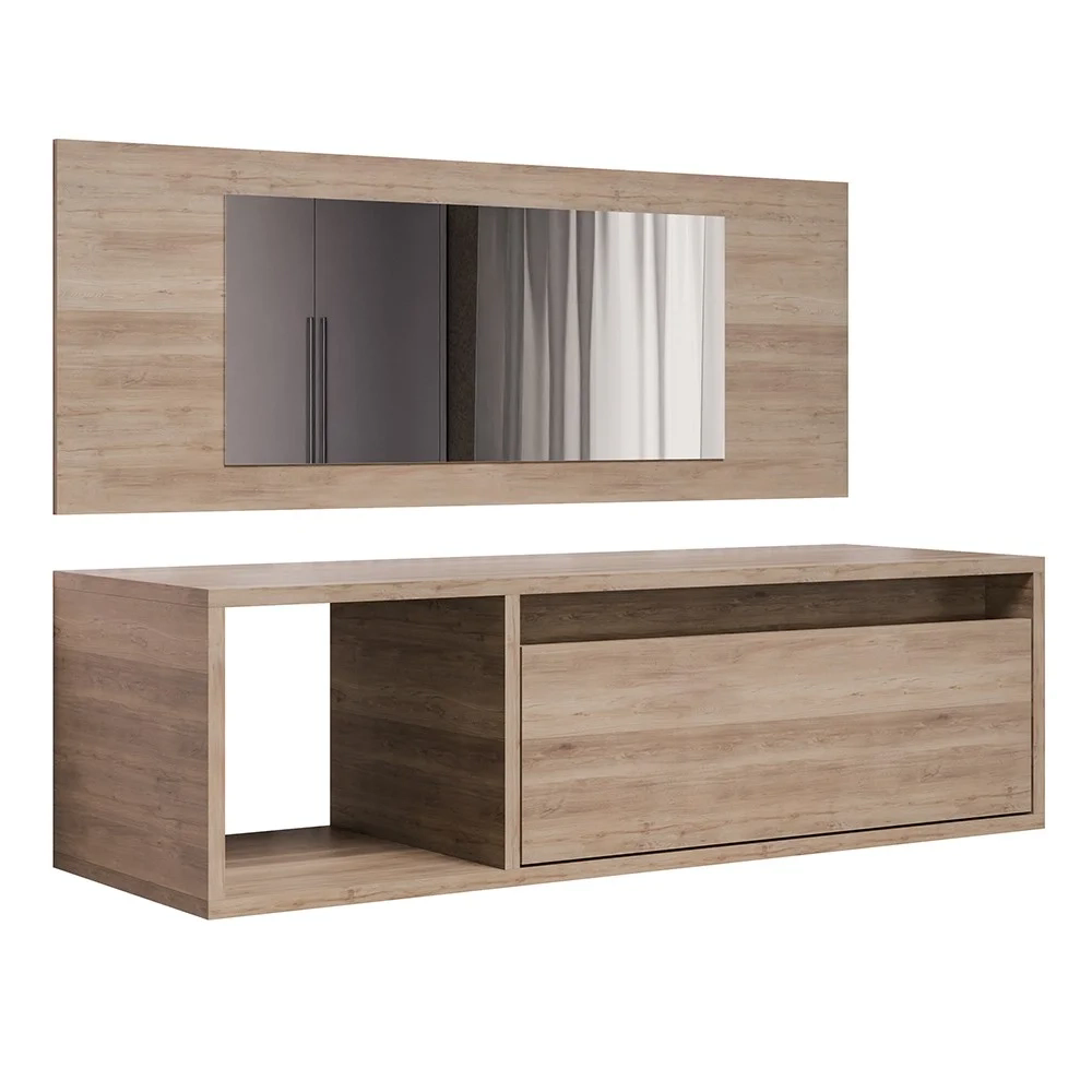 Penteadeira Camarim com Espelho Suspensa 90cm 1 Gaveta Elle Z34 Freijó - Mpozenato