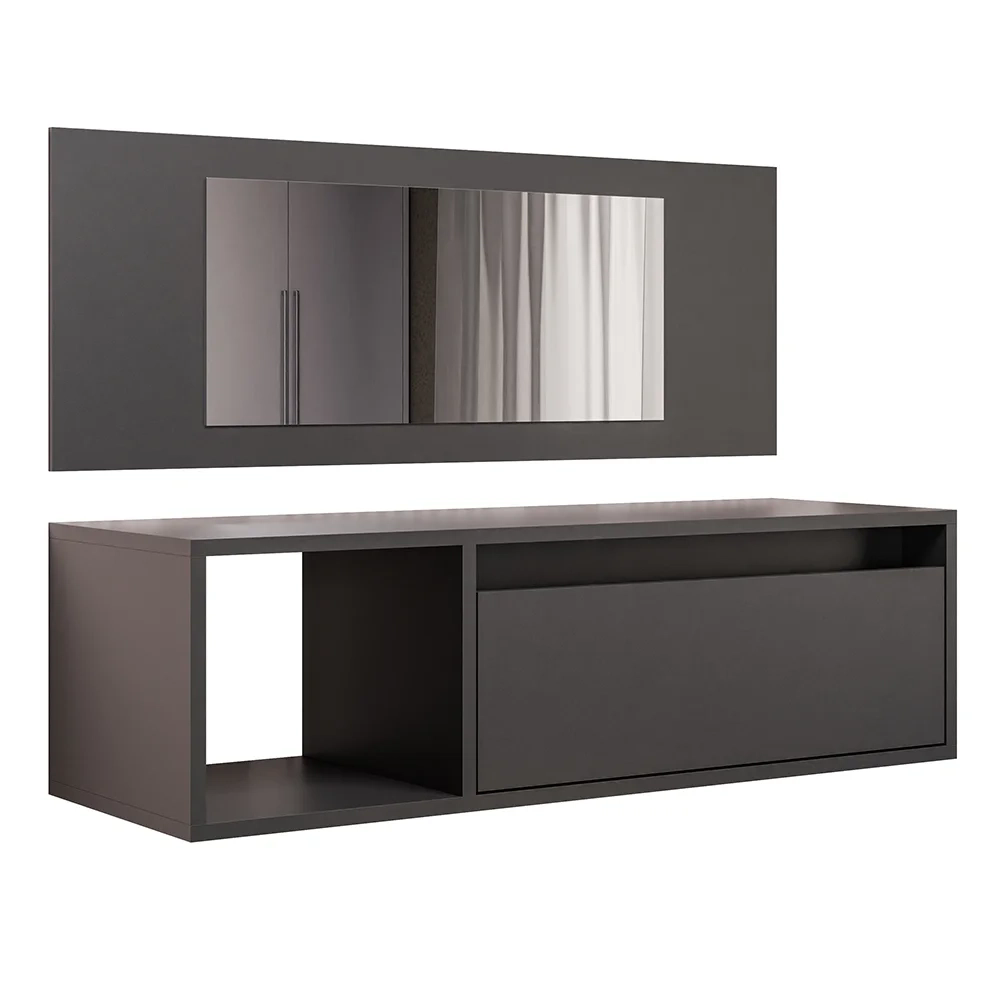 Penteadeira Camarim com Espelho Suspensa 90cm 1 Gaveta Elle Z34 Preto - Mpozenato