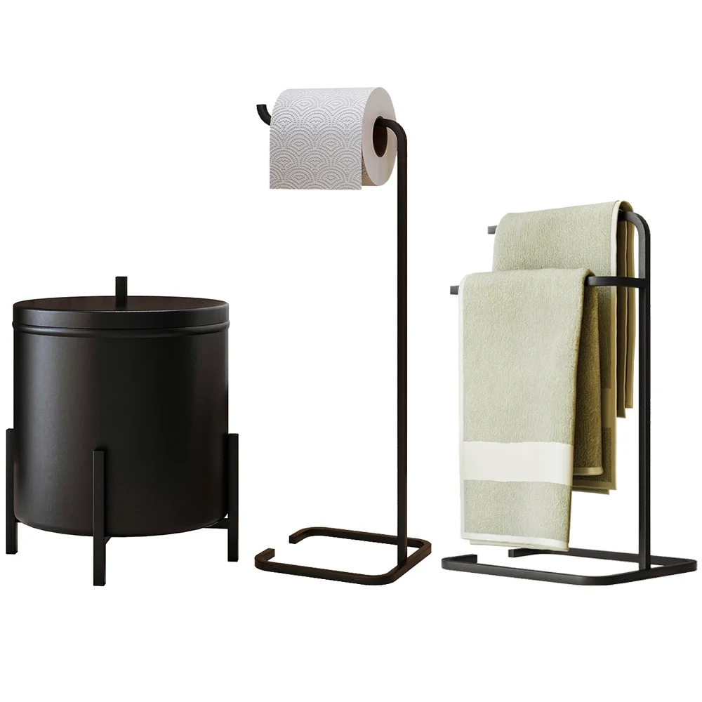 Kit Para Banheiro 3 Peças Luxe em Aço D09 Preto - Mpozenato