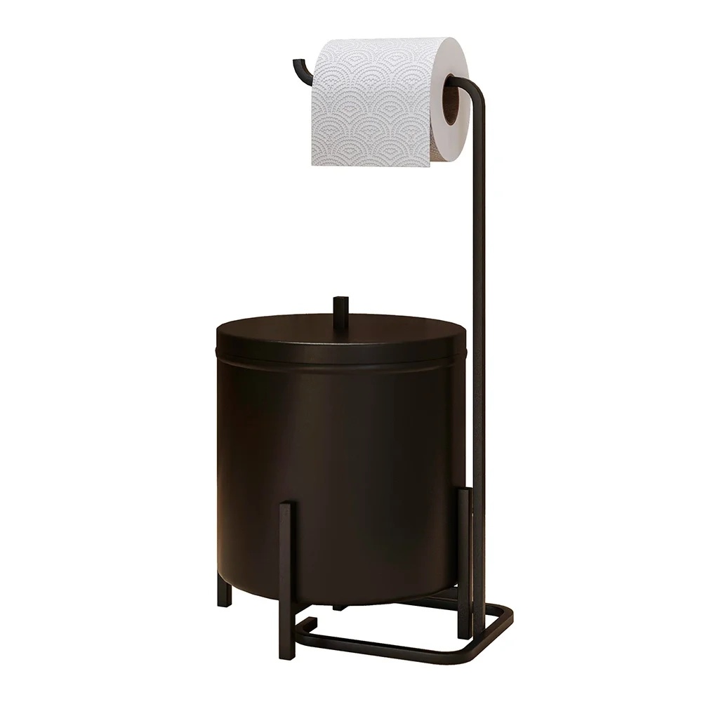 Lixeira e Porta Papel Higiênico de Chão Luxe em Aço D09 Preto - Mpozenato