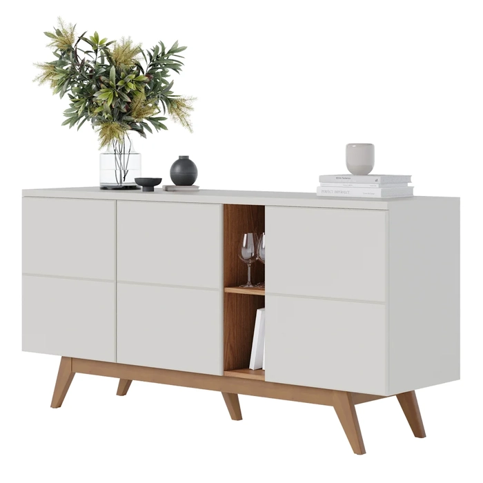 Balcão Aparador Buffet Rebeca C05 Off White/Freijó - Mpozenato