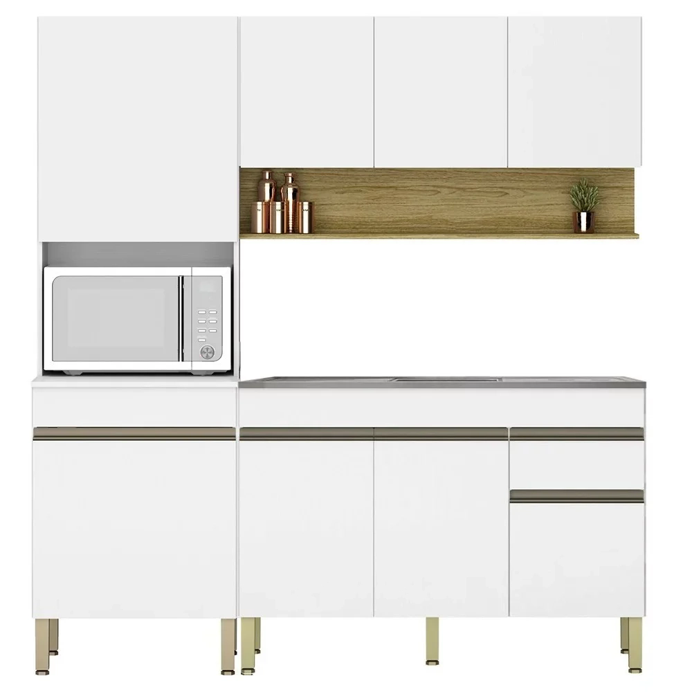 Armário de Cozinha 4 Peças Balcão 120cm com Pia Lina09 Z06 Supremo/Freijó - Mpozenato