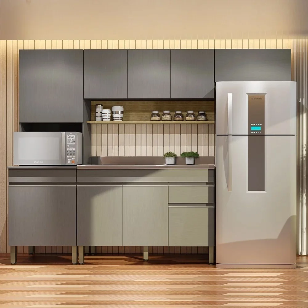 Armário de Cozinha 5 peças Balcão com Pia 120cm Lina10 Z06 Gris/Freijó - Mpozenato