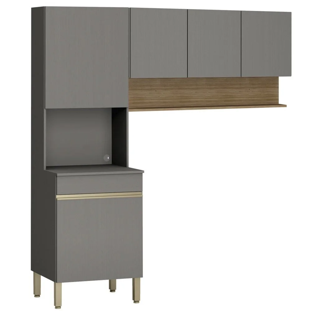 Armário de Cozinha 120cm com Paneleiro Lina Z06 Gris/Freijó - Mpozenato