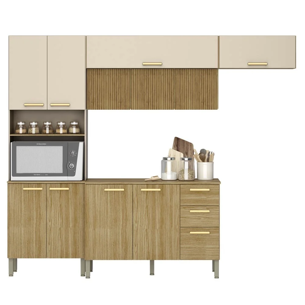 Armário de Cozinha 5 Peças Urban03 Balcão com Tampo 120cm Z06 Freijó/Vanilla - Mpozenato