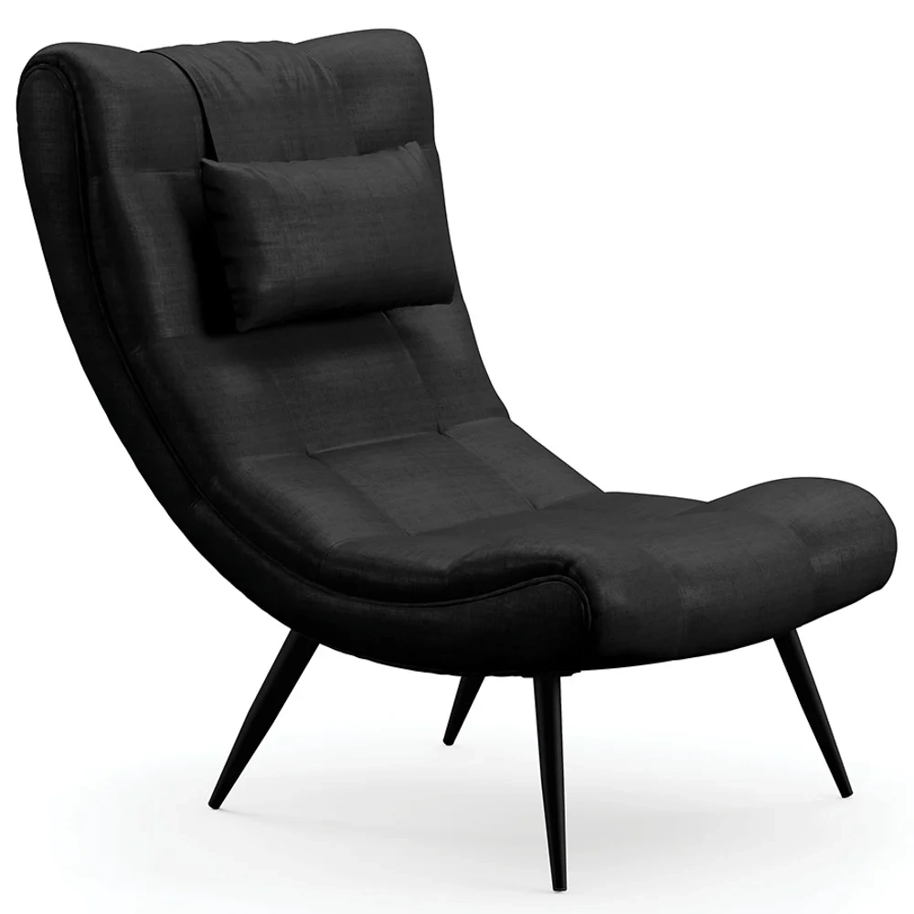 Poltrona Decorativa Para Sala de Estar com Almofada e Pés Palito Lord Facto Dunas Preto - Ibiza