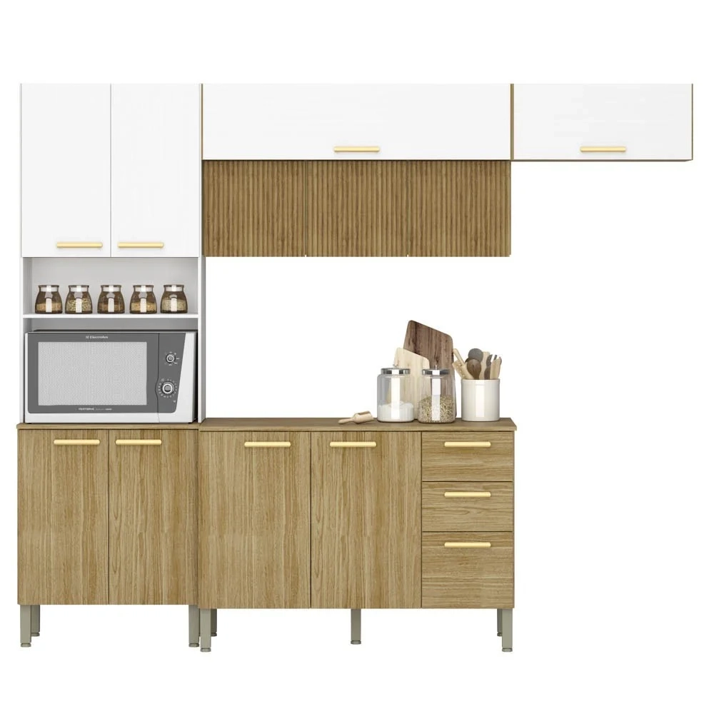 Armário de Cozinha 5 Peças Urban03 Balcão com Tampo 120cm Z06 Freijó/Supremo - Mpozenato