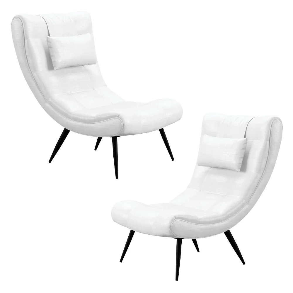 Kit 2 Poltronas Decorativas Sala de Estar com Almofada e Pés Palito Lord Facto Dunas Branco - Ibiza