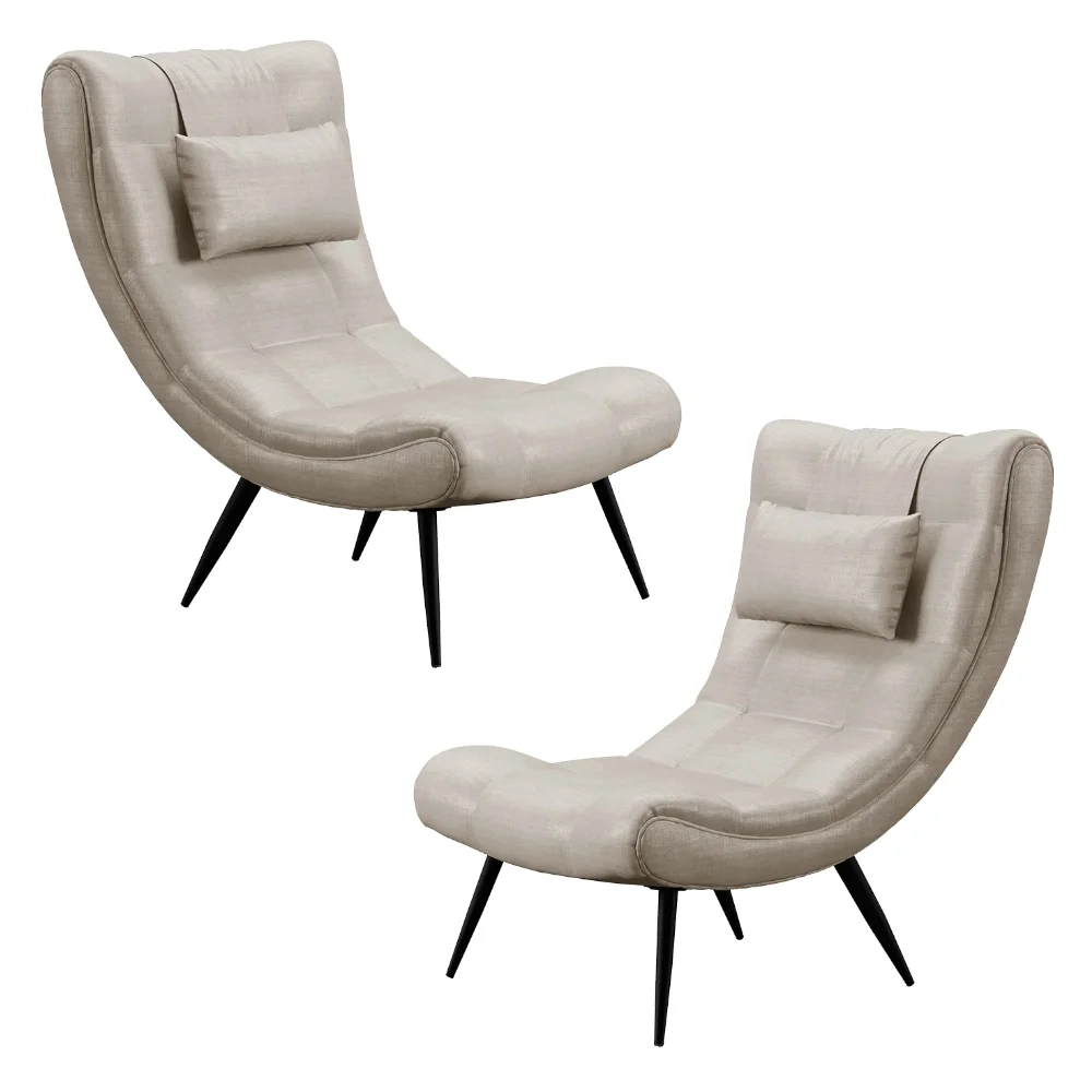 Kit 2 Poltronas Decorativas Sala de Estar com Almofada e Pés Palito Lord Facto Dunas Pérola - Ibiza