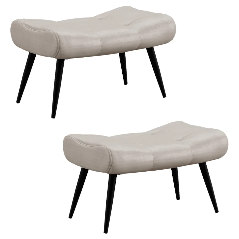 Kit 2 Puffs Decorativos Para Sala de Estar Pés Palito Lord Facto Dunas Pérola - Ibiza