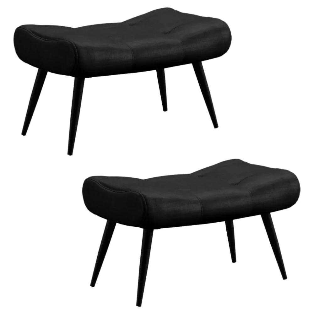 Kit 2 Puffs Decorativos Para Sala de Estar Pés Palito Lord Facto Dunas Preto - Ibiza