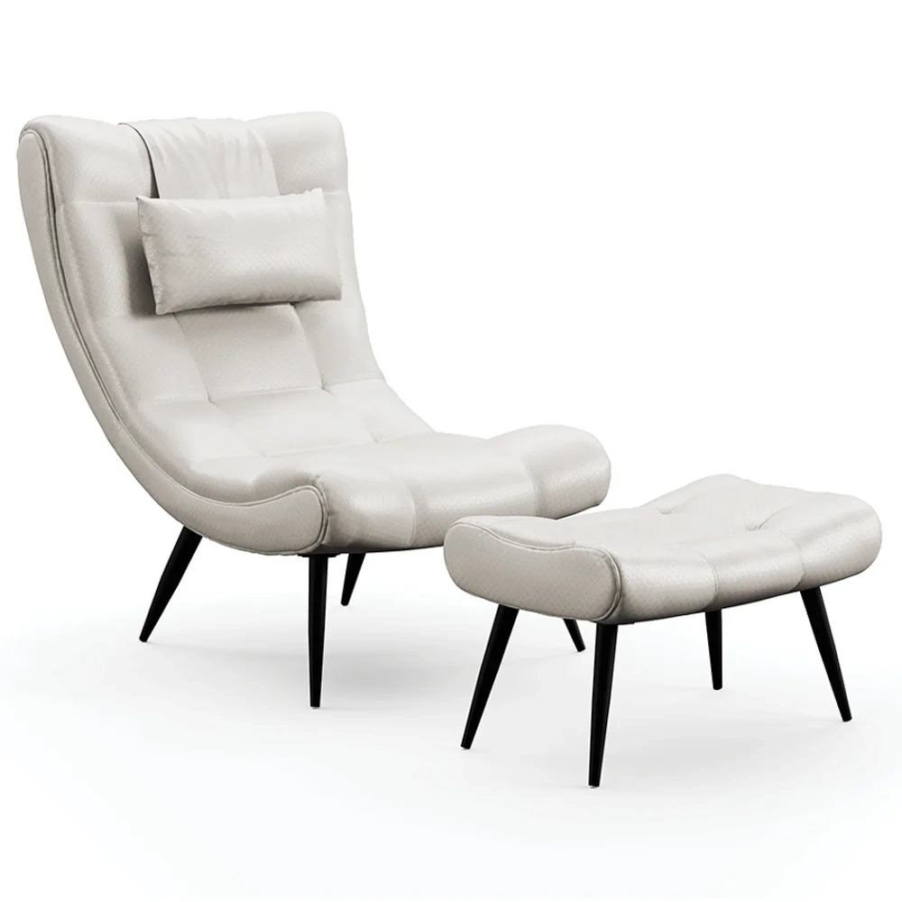 Kit Poltrona e Puff Para Sala de Estar com Almofada e Pés Palito Lord Facto Prata - Ibiza