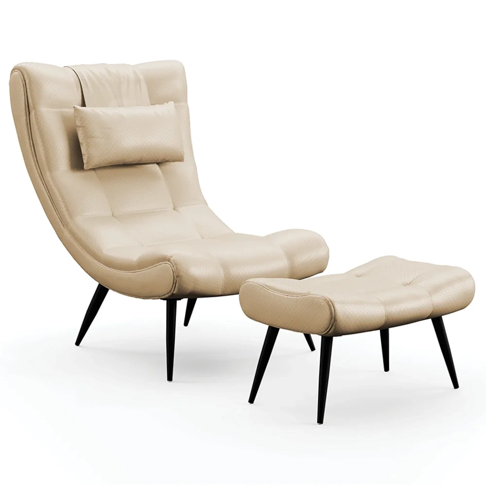 Kit Poltrona e Puff Para Sala de Estar com Almofada e Pés Palito Lord Facto Bege - Ibiza