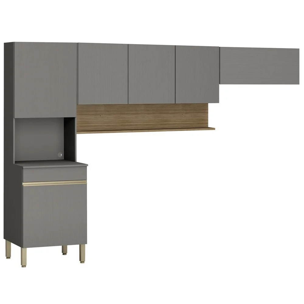 Armário de Cozinha Modulada 3 Peças Lina01 Z06 Gris/Freijó - Mpozenato
